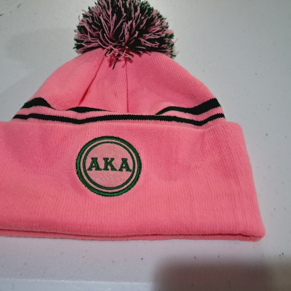 Alpha Kappa Alpha pink green 💚 pom hat knitted beanie - Picture 4 of 5